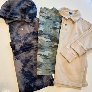 Boys Size S 6/7 Tie-Dye Hoodie, Camo Shirt, and Beige Pullover Tops with Bundle